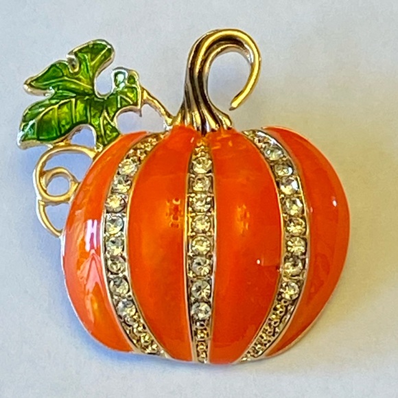 Rhinestone Pumpkin Brooch - Picture 2 of 6